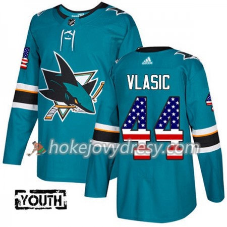 Dětské Hokejový Dres San Jose Sharks Marc-Edouard Vlasic 44 2017-2018 USA Flag Fashion Teal Adidas Authentic